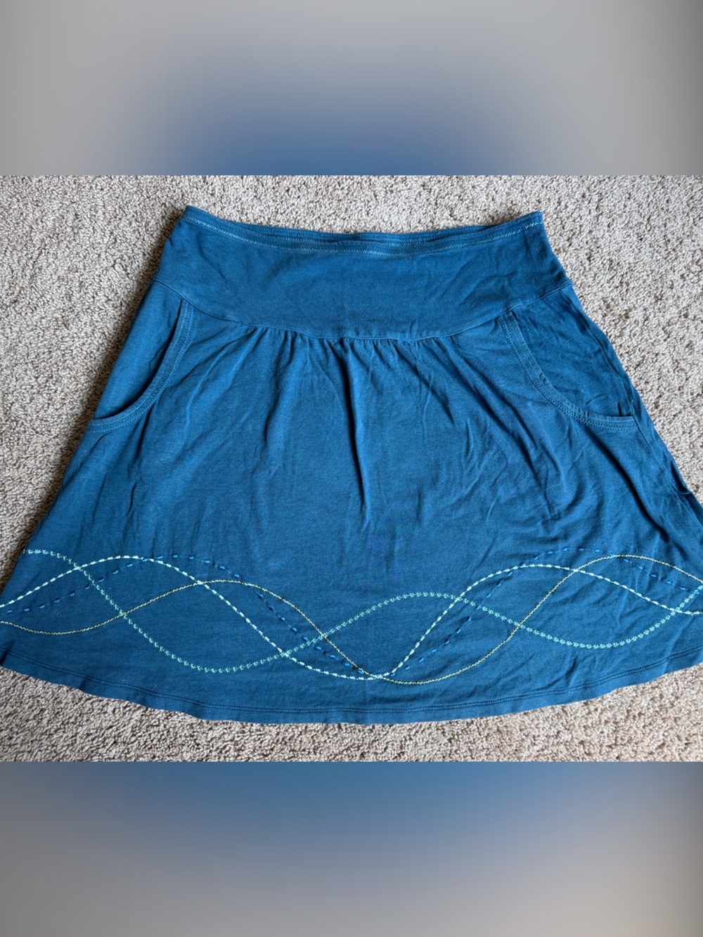 Title Nine Blue A-Line Skirt with Wave Stitching